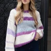 Swetry Na Jesień I Zimę | Swetry Oversize>Fobya Kolorowy sweter w paski F1925 beige