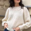 Swetry Eleganckie | Swetry Krótkie>Fobya Lekki bezszwowy sweter z wełny alpaki F1732 ecru