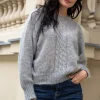 Swetry Oversize | Swetry Eleganckie>Fobya Lekki bezszwowy sweter z wełny alpaki F1732 szary