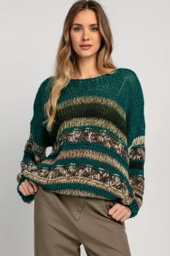 Swetry Oversize | Cienkie Swetry>Fobya Lekki oversizowy kolorowy sweter F1842 oliwka