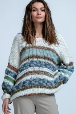 Swetry Oversize | Cienkie Swetry>Fobya Lekki oversizowy kolorowy sweter F1842 niebieski