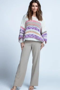 Swetry Oversize | Cienkie Swetry>Fobya Lekki oversizowy kolorowy sweter F1842 fiolet