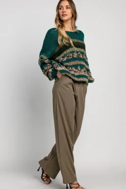 Swetry Oversize | Cienkie Swetry>Fobya Lekki oversizowy kolorowy sweter F1842 oliwka