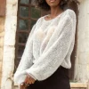 Swetry Oversize | Swetry Eleganckie>Fobya Lekki sweter z wełny alpaki F1663 szary