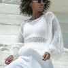 Swetry Oversize | Swetry Eleganckie>Fobya Lekki sweter z wełny alpaki F1663 ecru