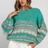 Swetry Oversize | Swetry Eleganckie>Fobya Luźny kolorowy sweter F1820 zielony