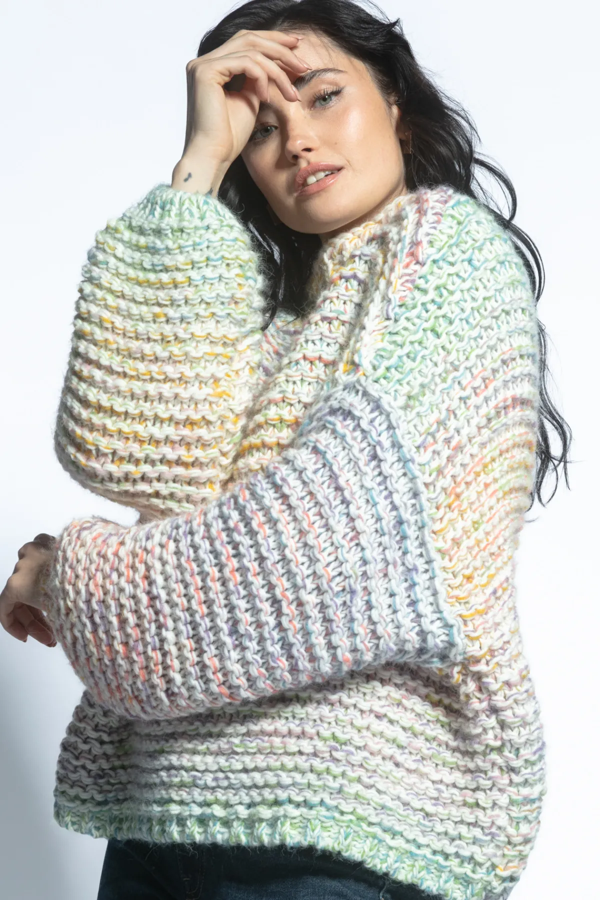Swetry Na Jesień I Zimę | Swetry Oversize>Fobya Multikolorowy sweter o grubym splocie Chunky Knit F1765