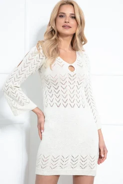 Sukienki Boho | Ażurowe Sukienki>Fobya Sukienka mini ażurowa boho F981 ecru