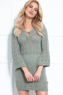 Sukienki Boho | Ażurowe Sukienki>Fobya Sukienka mini ażurowa boho F981 oliwka