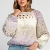 Swetry Ażurowe | Swetry Kolorowe>Fobya Sweter ażurowy o grubszym splocie chunky knit F1976 beżowy