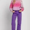 Swetry Ażurowe | Swetry Kolorowe>Fobya Sweter ażurowy o grubszym splocie chunky knit F1976 różowy