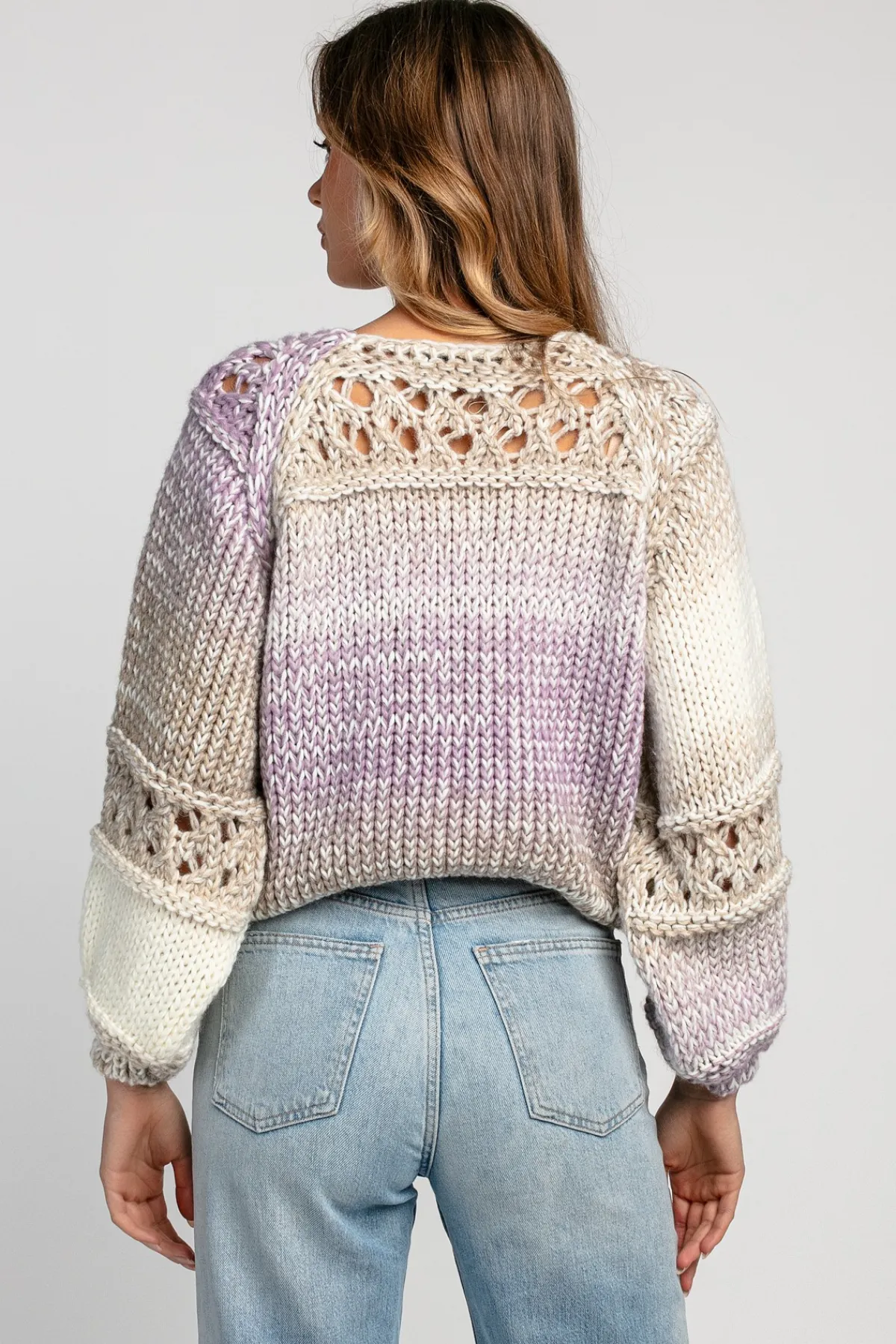 Swetry Ażurowe | Swetry Kolorowe>Fobya Sweter ażurowy o grubszym splocie chunky knit F1976 beżowy