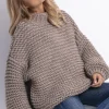 Swetry Na Jesień I Zimę | Ciepłe Swetry>Fobya Sweter CHUNKY KNIT luźny w prążek F790 mocca