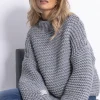 Swetry Na Jesień I Zimę | Ciepłe Swetry>Fobya Sweter CHUNKY KNIT luźny w prążek F790 szary
