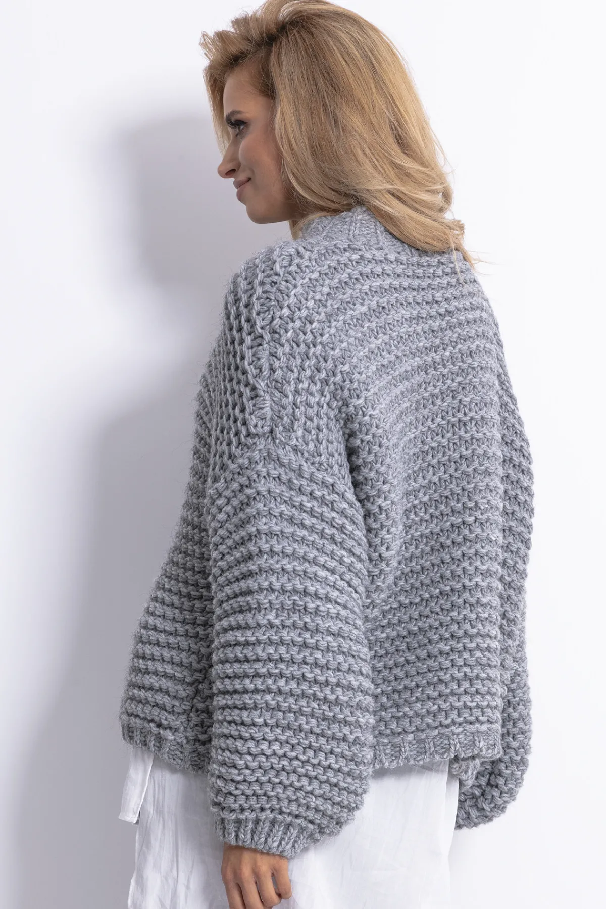 Swetry Na Jesień I Zimę | Ciepłe Swetry>Fobya Sweter CHUNKY KNIT luźny w prążek F790 szary