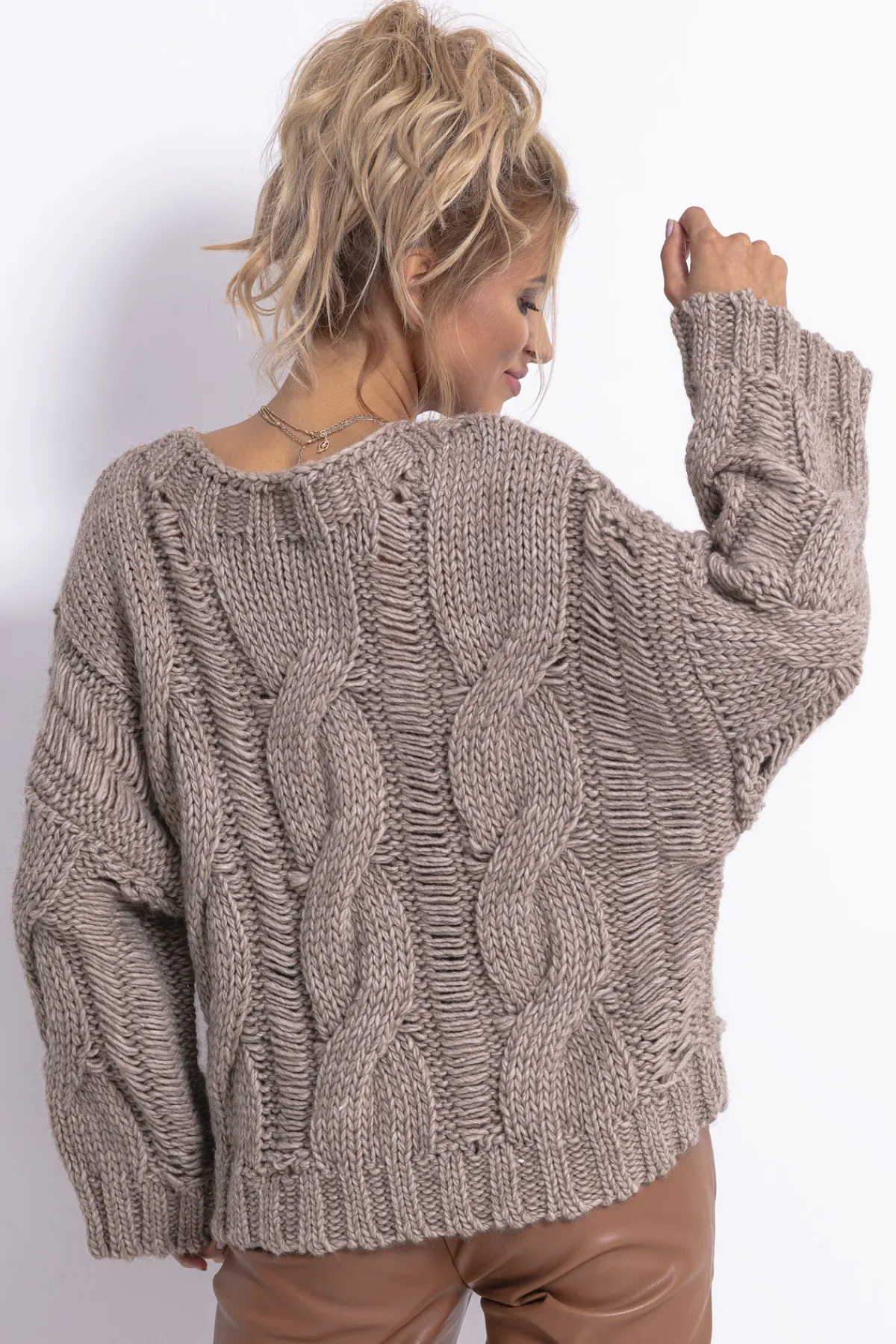 Swetry Na Jesień I Zimę | Ciepłe Swetry>Fobya Sweter oversize CHUNKY KNIT F776 mocca