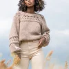 Swetry Na Jesień I Zimę | Ciepłe Swetry>Fobya Sweter z ażurem o grubszym splocie Chunky Knit F1260 mocca