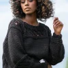Swetry Na Jesień I Zimę | Ciepłe Swetry>Fobya Sweter z ażurem o grubszym splocie Chunky Knit F1260 czarny