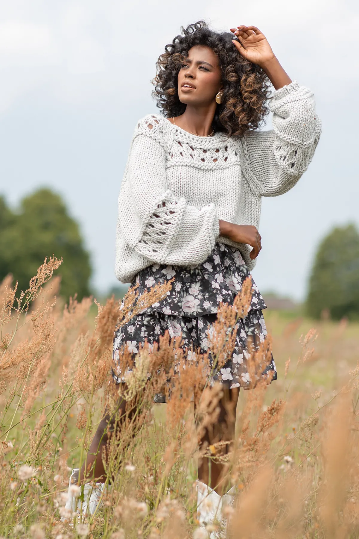 Swetry Na Jesień I Zimę | Ciepłe Swetry>Fobya Sweter z ażurem o grubszym splocie Chunky Knit F1260 szary