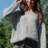 Swetry Na Jesień I Zimę | Swetry Oversize>Fobya Sweter z wełny baby alpaka ażurowy F1731 szary