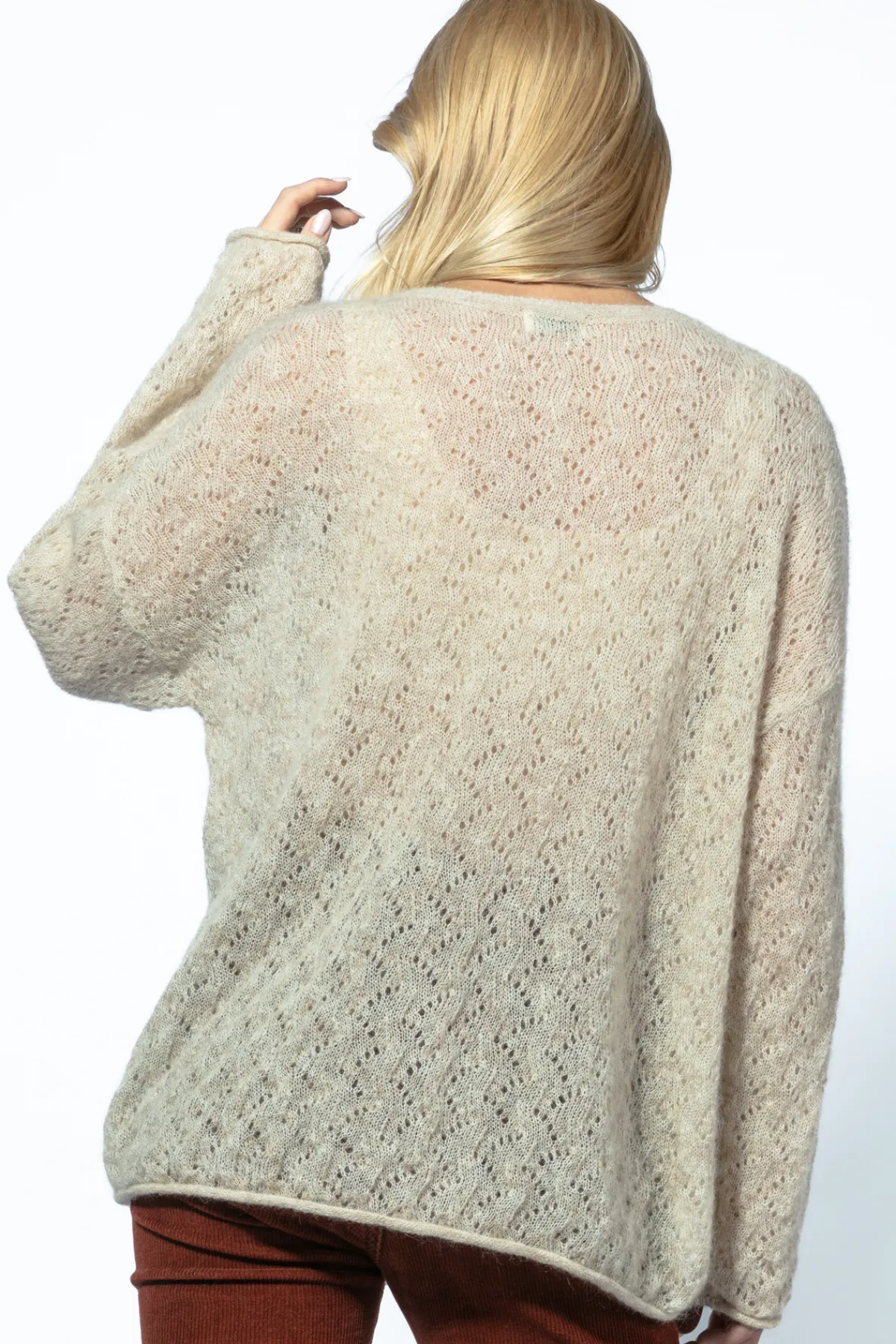 Swetry Na Jesień I Zimę | Swetry Oversize>Fobya Sweter z wełny baby alpaka ażurowy F1731 beżowy
