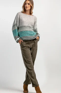 Swetry Oversize | Swetry We Wzór>Fobya Sweter z wełny w paski F1897 szary