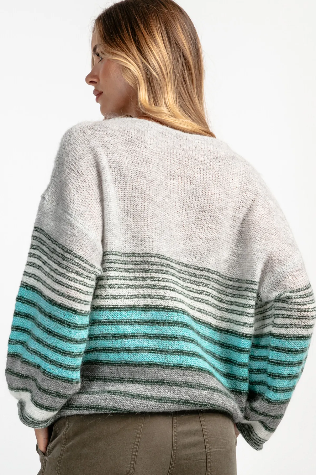 Swetry Oversize | Swetry We Wzór>Fobya Sweter z wełny w paski F1897 szary