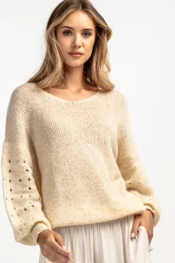 Swetry Eleganckie | Swetry We Wzór>Fobya Sweter z wełny z dekoltem w serek F1896 beżowy