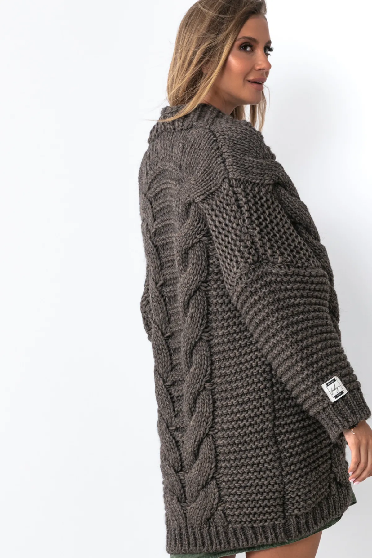 Kardigany Na Jesień I Zimę | Kardigany Klasyczne>Fobya Wełniany kardigan Chunky Knit o grubym splocie F1500 espresso