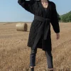 Kardigany Na Jesień I Zimę | Kardigany Z Paskiem>Fobya Wełniany kardigan o grubym splocie Chunky Knit F1480 czarny