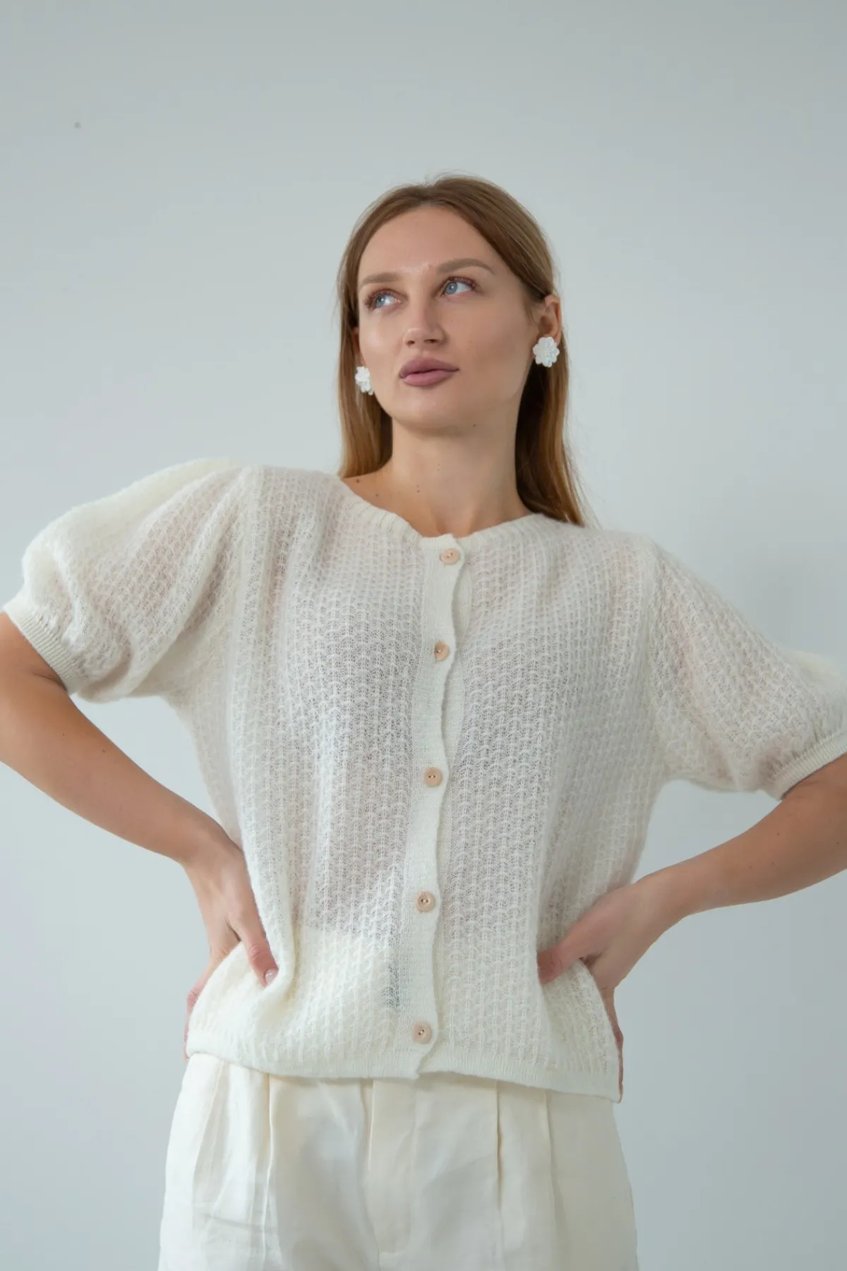 Kardigany Eleganckie | Kardigany Klasyczne>Fobya Zapinany sweter z wełny baby alpaka i wełny virgin F2025 ecru